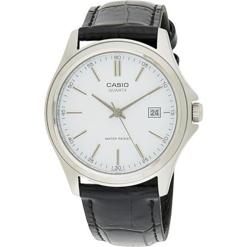 Casio Men MTP-1183E-7ADF Analog Leather Watch Black Silver