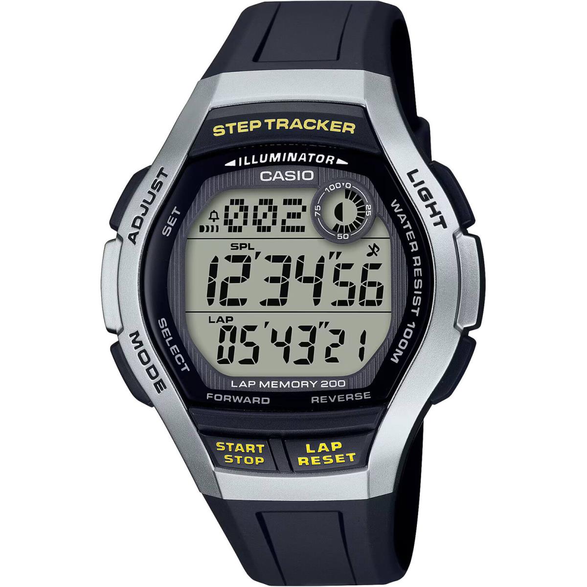 Casio Men`s Watch Dual Time Grey Digital Dial Black Resin Strap WS-2000H-1A2