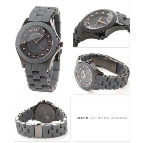 Marc Jacobs Pelly Gray Tone Rose Gold Grey Silicone Bracelet WATCH-MBM2537