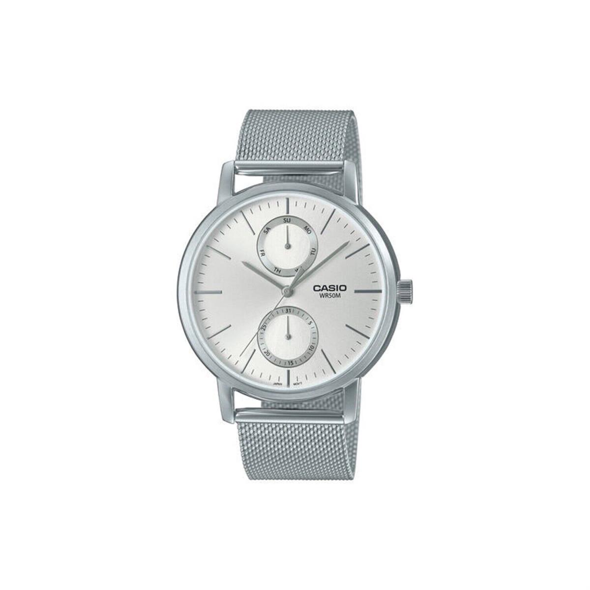 Casio MTP-B310M-7AVDF Men`s Stainless Steel Analog White Dial Watch Silver Band - Silver, White