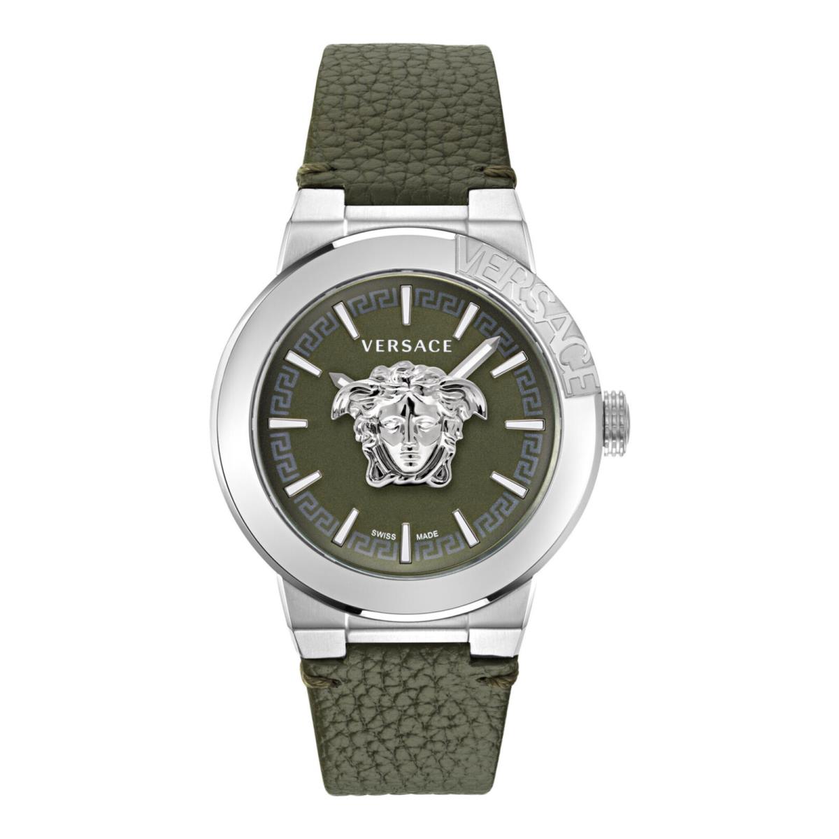 Versace Mens Medusa Infinite Stainless Steel 47mm Strap Fashion Watch - Dial: Green, Band: Green, Bezel: Silver