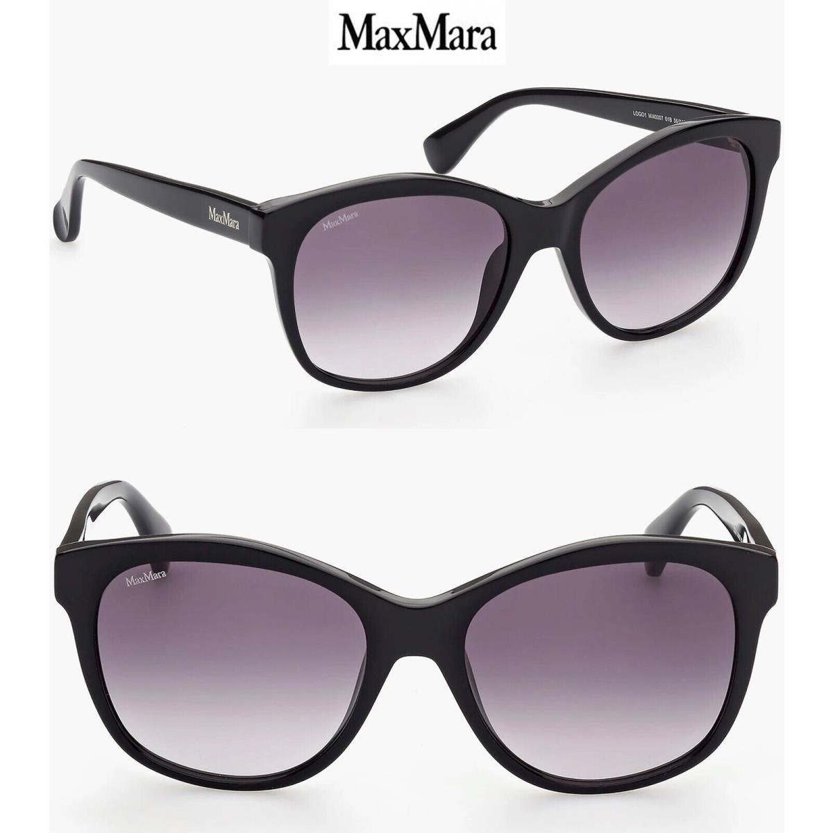 Max Mara LOGO1 MM0007 01B Shiny Black Gradient Smoke Butterfly Sunglasses. 56 mm