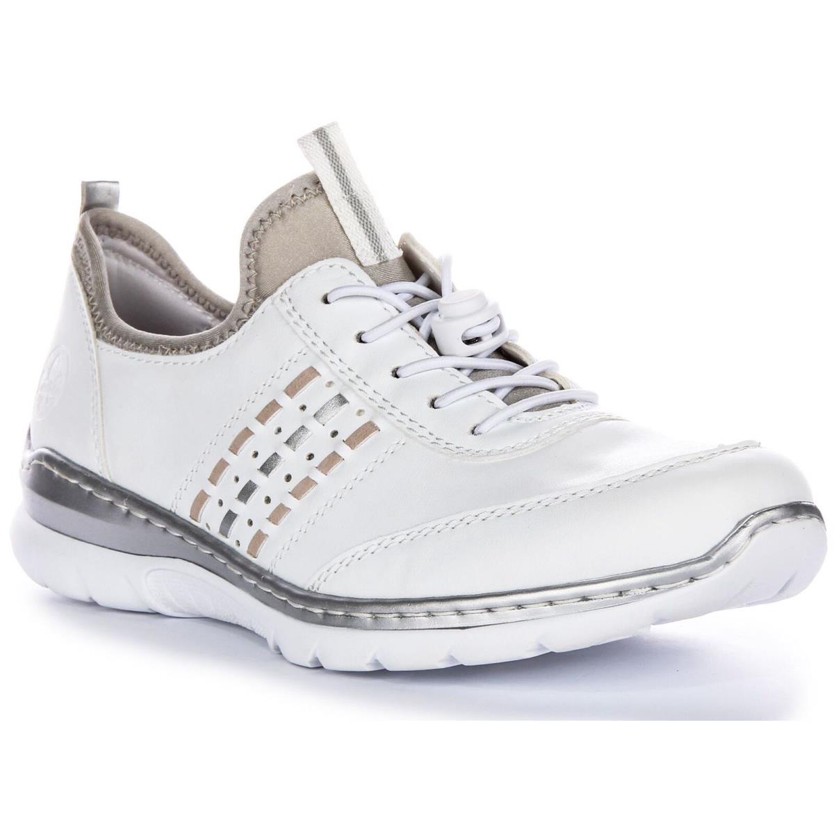 Rieker L3259-80 Elastic Toggle Laces Womens Trainer White Silver US 5 - 11