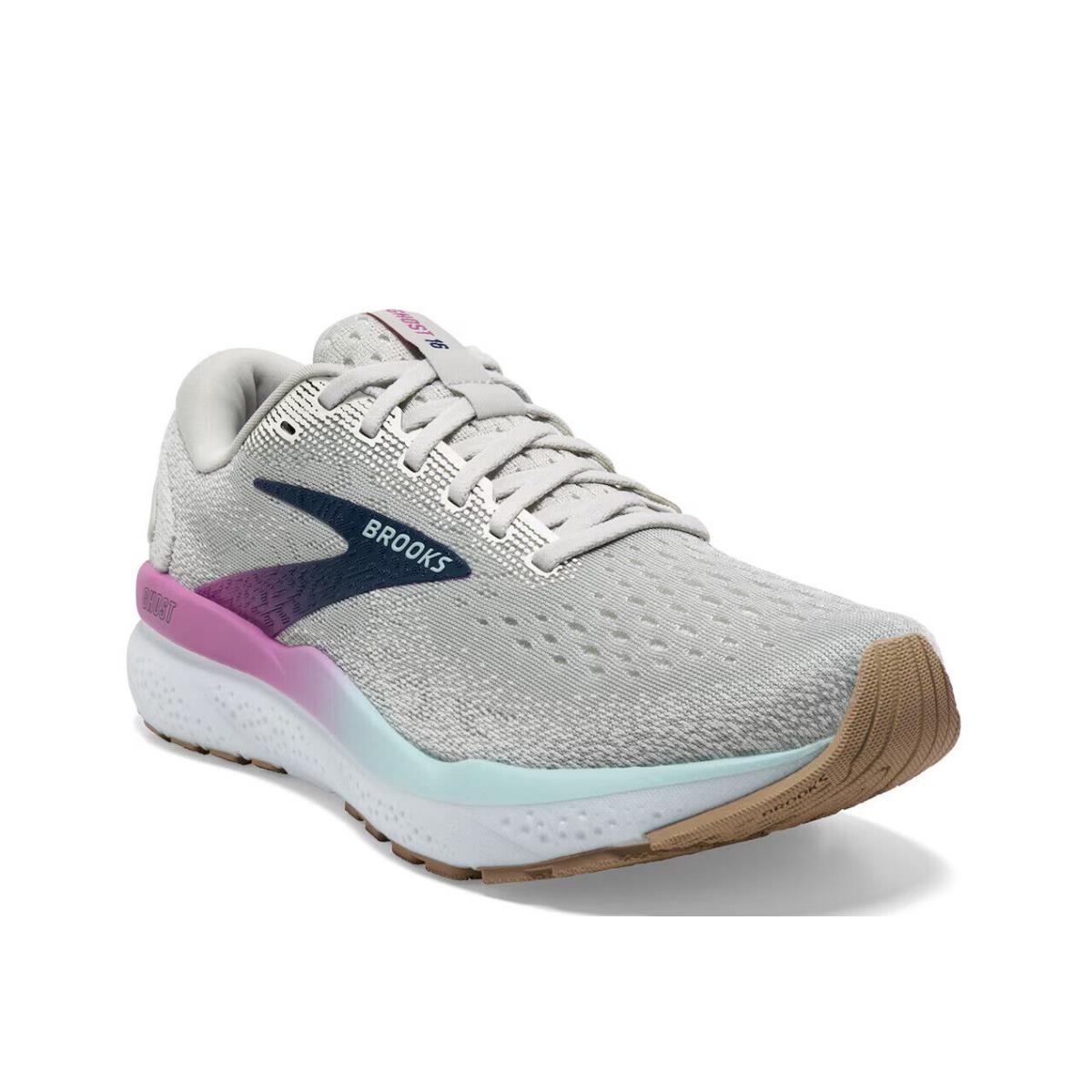 Womens Brooks Ghost 16 Grey Purple Mesh Running Shoes - Gray