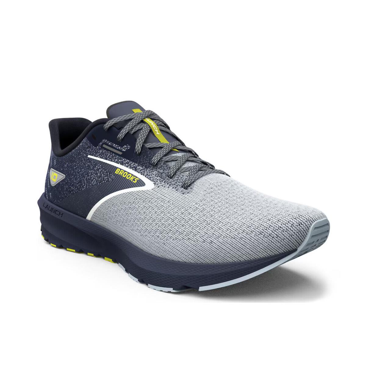 Mens Brooks Launch 10 Grey Navy Mesh Running Shoes - Gray