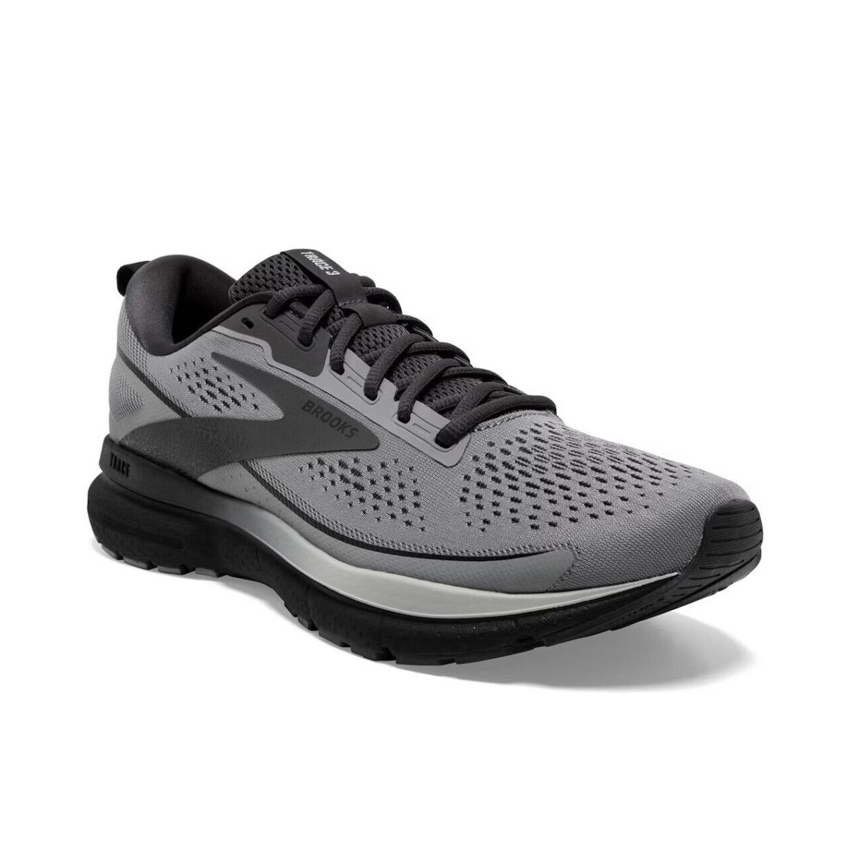 Mens Brooks Trace 3 Grey Black Mesh Running Shoes - Gray