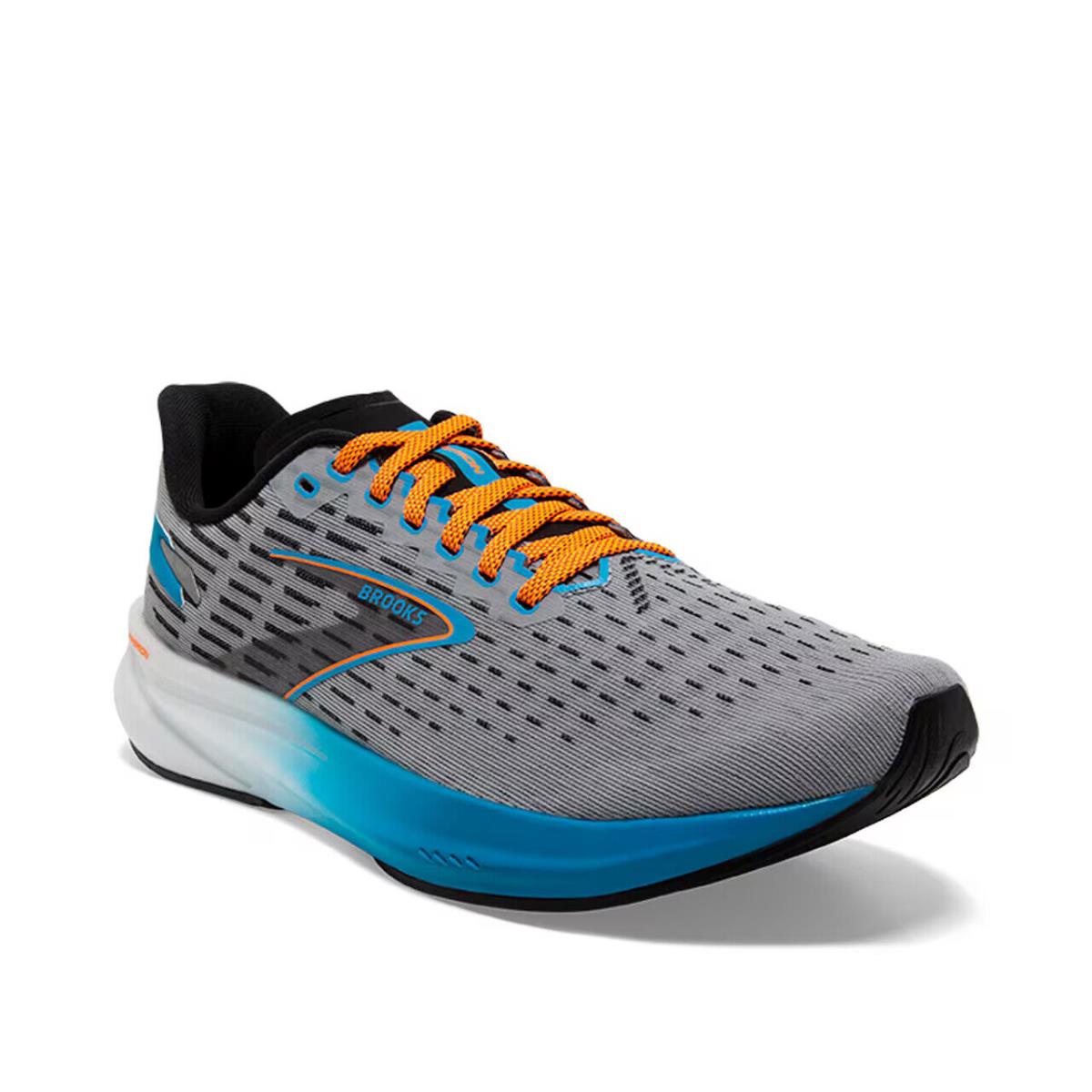 Mens Brooks Hyperion Grey Blue Knit Running Shoes - Gray