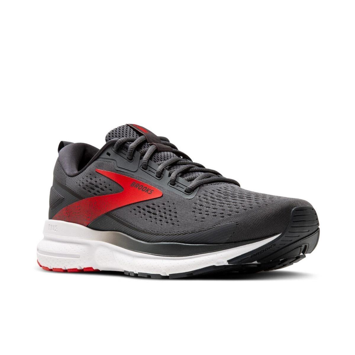 Mens Brooks Trace 3 Black Red Mesh Running Shoes - Black