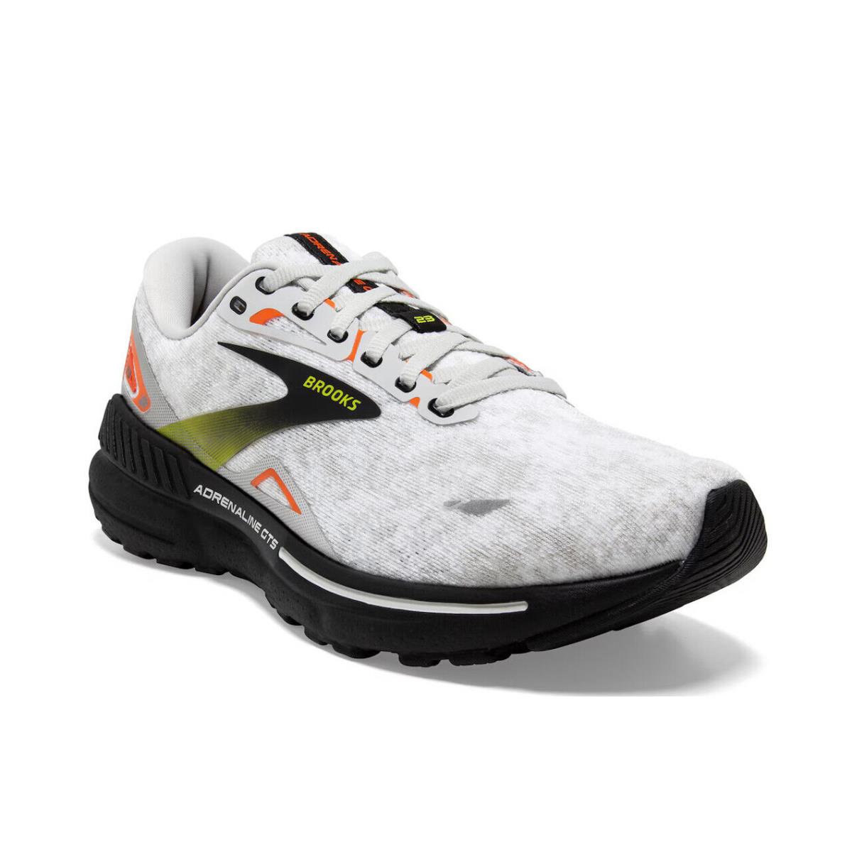 Mens Brooks Adrenaline Gts 23 White Grey Orange Mesh Running Shoes - White