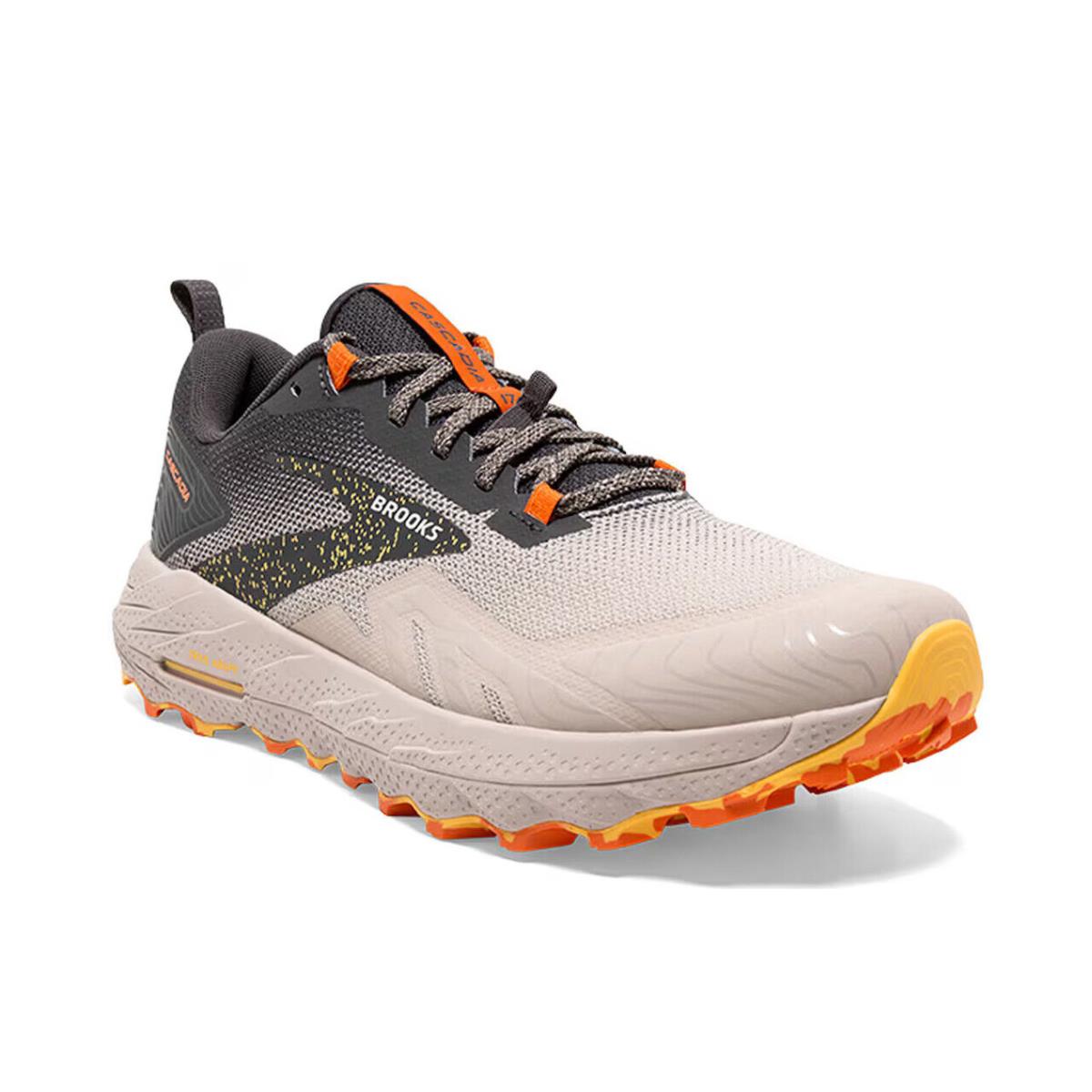 Mens Brooks Cascadia 17 Trail Grey Orange Mesh Running Shoes - Gray