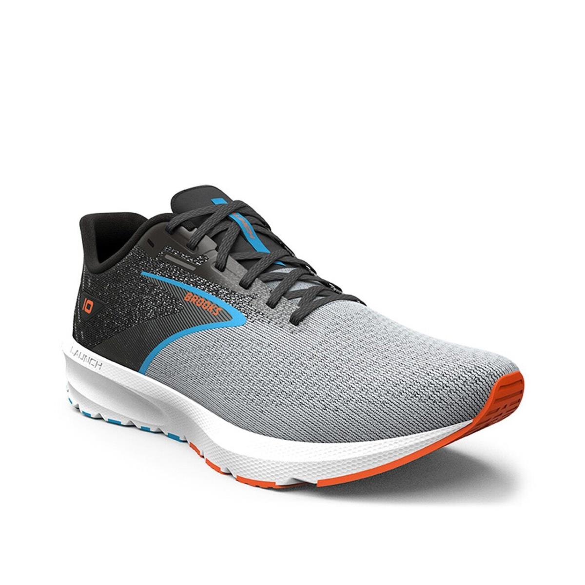 Mens Brooks Launch 10 Grey Blue Mesh Running Shoes - Gray