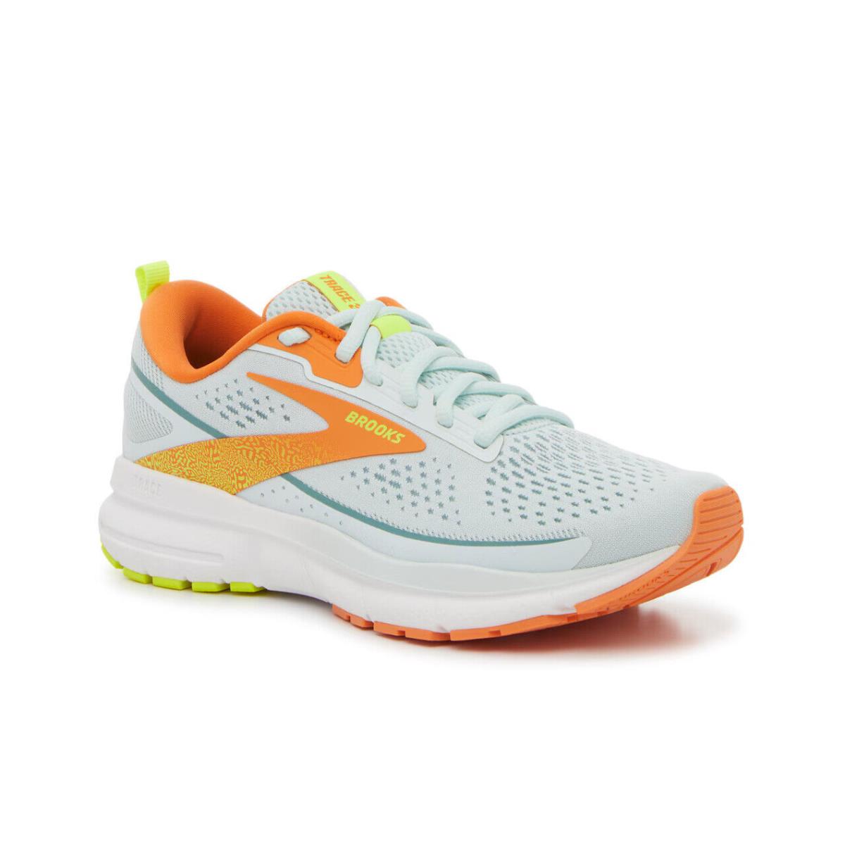 Womens Brooks Trace 3 Light Blue Orange Mesh Running Shoes - Blue