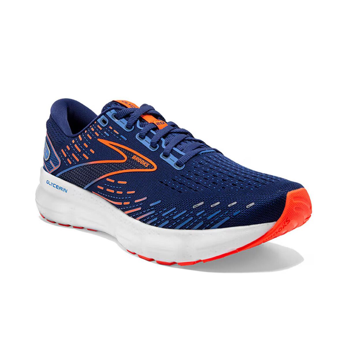 Mens Brooks Glycerin 20 Blue Orange Mesh Running Shoes - Blue