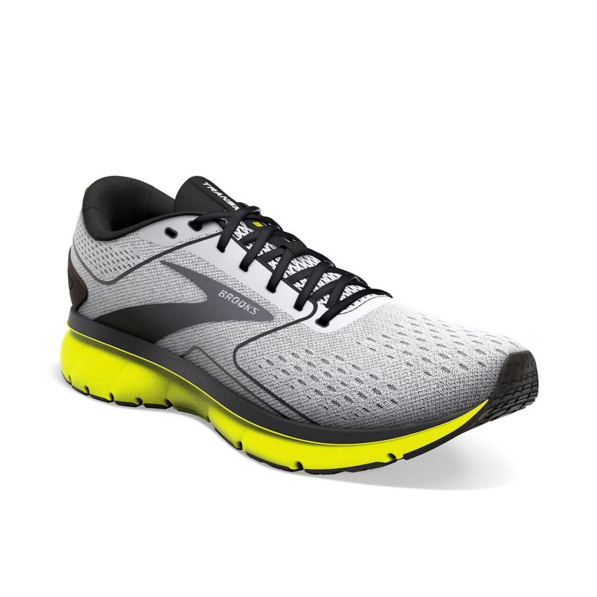 Mens Brooks Transmit 3 Grey Yellow Mesh Running Shoes