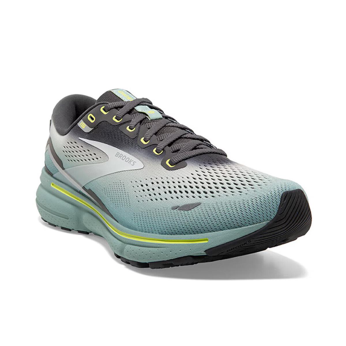 Mens Brooks Ghost 15 Grey Blue Mesh Running Shoes - Gray