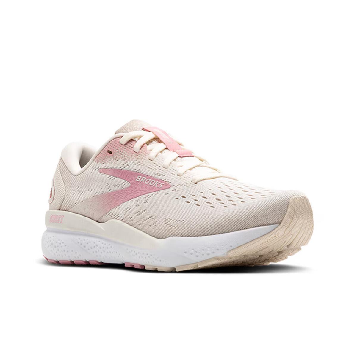 Womens Brooks Ghost 16 White Pink Mesh Running Shoes - White