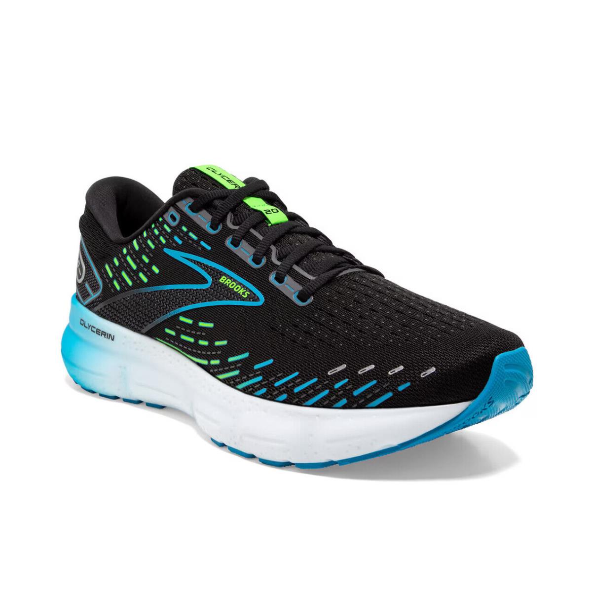 Mens Brooks Glycerin 20 Black Blue Mesh Running Shoes