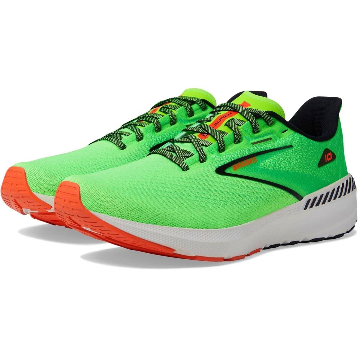 Brooks Launch 10 Men s Size 12 Running Shoes Green Gecko/red Orange/white - Green Gecko/Red Orange/White