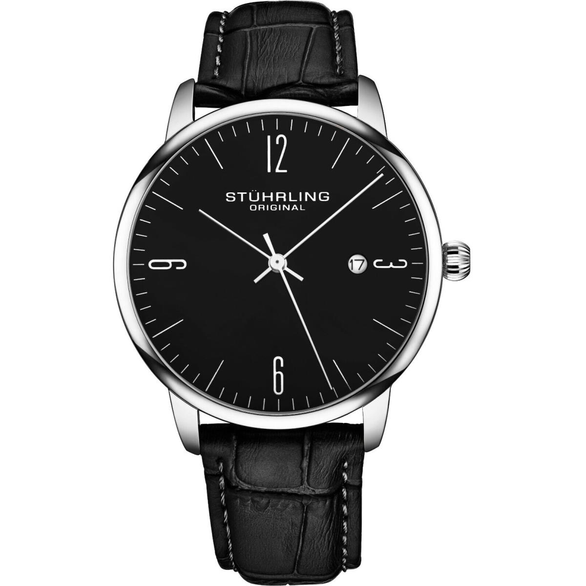 Stuhrling Original Mens Watch Calfskin Leather Strap - 3997A Collection - Black