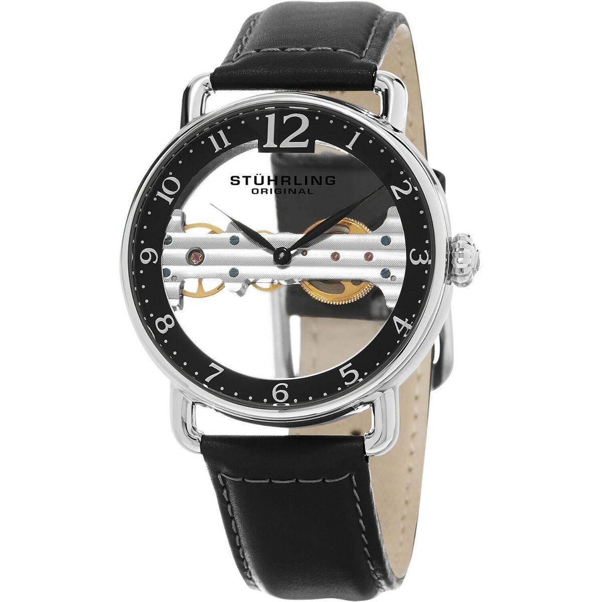 Stuhrling Men`s Mechanical Bridge GP15665 Black Hand-wind Skeleton Watch