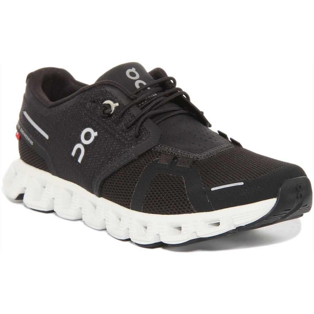 On Running Cloud 5 Reflective Logo Mesh Trainers Black White Womens Size 3 - 8 BLACK WHITE