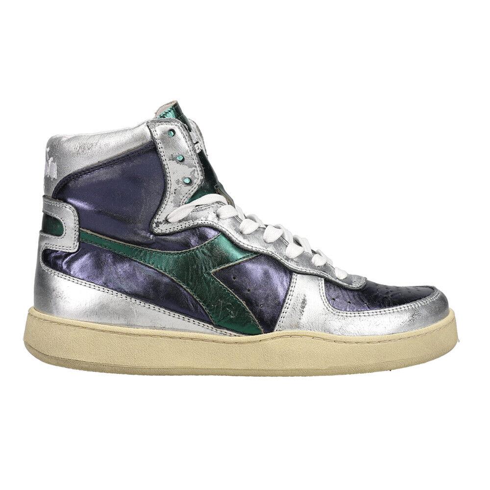 Diadora Mi Basket Metallic Mix High Top Mi Basket Metallic Mix High Top Womens Blue Silver Sneakers Casua