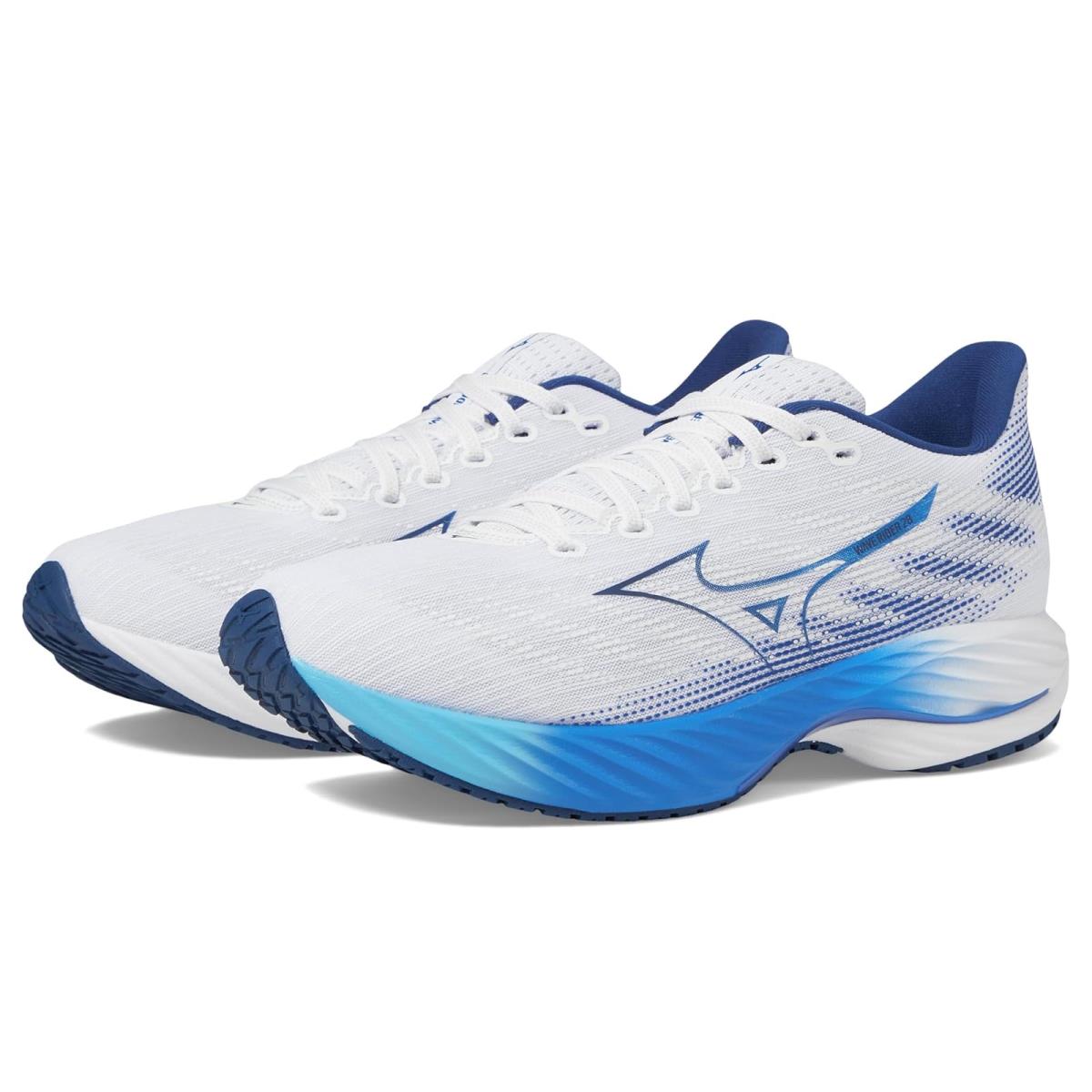 Man`s Sneakers Athletic Shoes Mizuno Wave Rider 28 White/Estate Blue