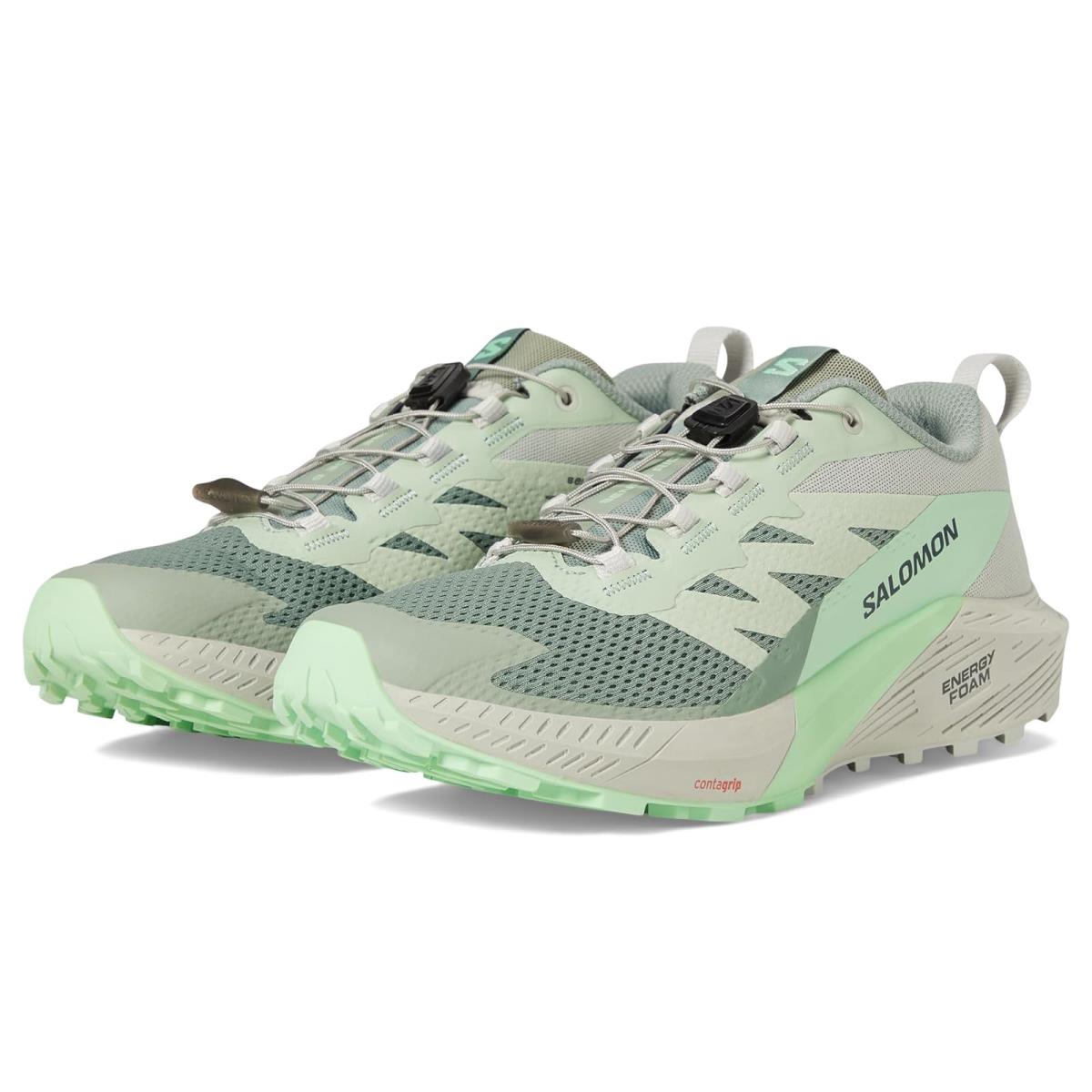 Woman`s Sneakers Athletic Shoes Salomon Sense Ride 5 Lily Pad/Metal/Green Ash