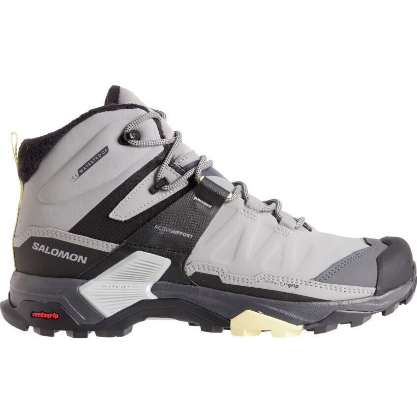 Women`s Salomon X-ultra 04 Clima Winter Mid Hiking Boots Waterproof Monument - Monument/Black