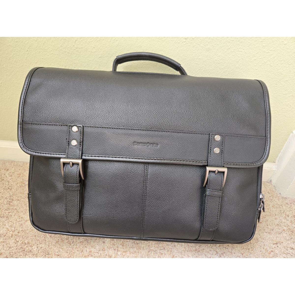 Samsonite Classic Leather Flapover Messenger Bag Briefcase Black