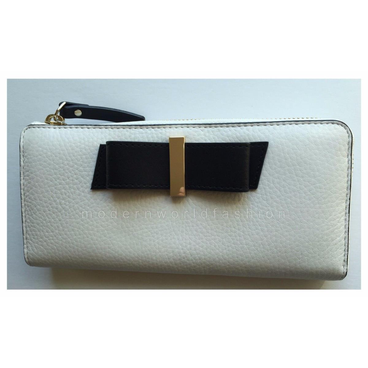 Kate Spade Nisha Parchment Drive Wallet WLRU2542 in Cream/black Mousfro/black