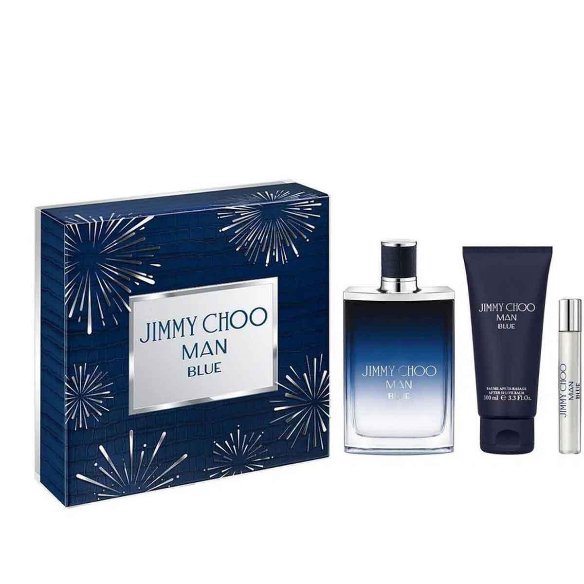 Jimmy Choo Mens Man Blue Eau De Toilette 100ml + 7.5ml + Shower Gel Gift Set - O