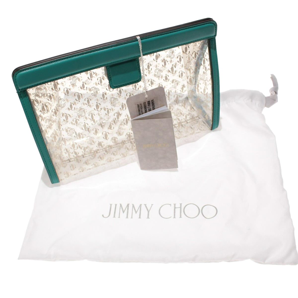 Jimmy Choo Varenne Logo Pouch Clear Plexi/leather in Malibu Teal/light Gold