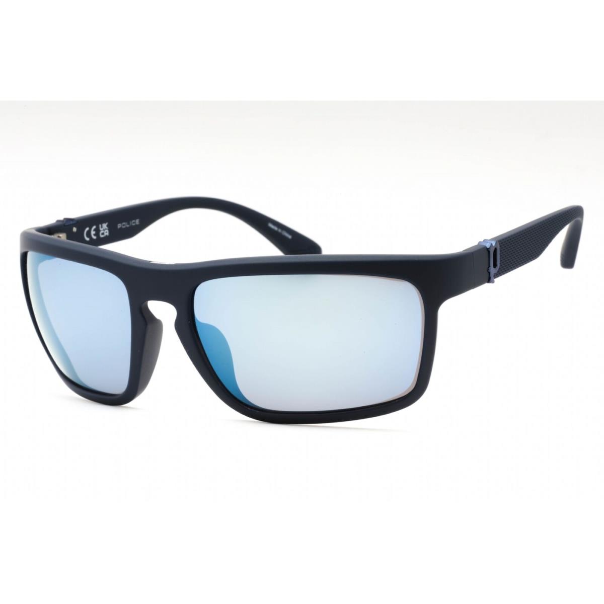 Police Men`s Sunglasses Matte Dark Blue Plastic Rectangular Frame SPLF63 06QS