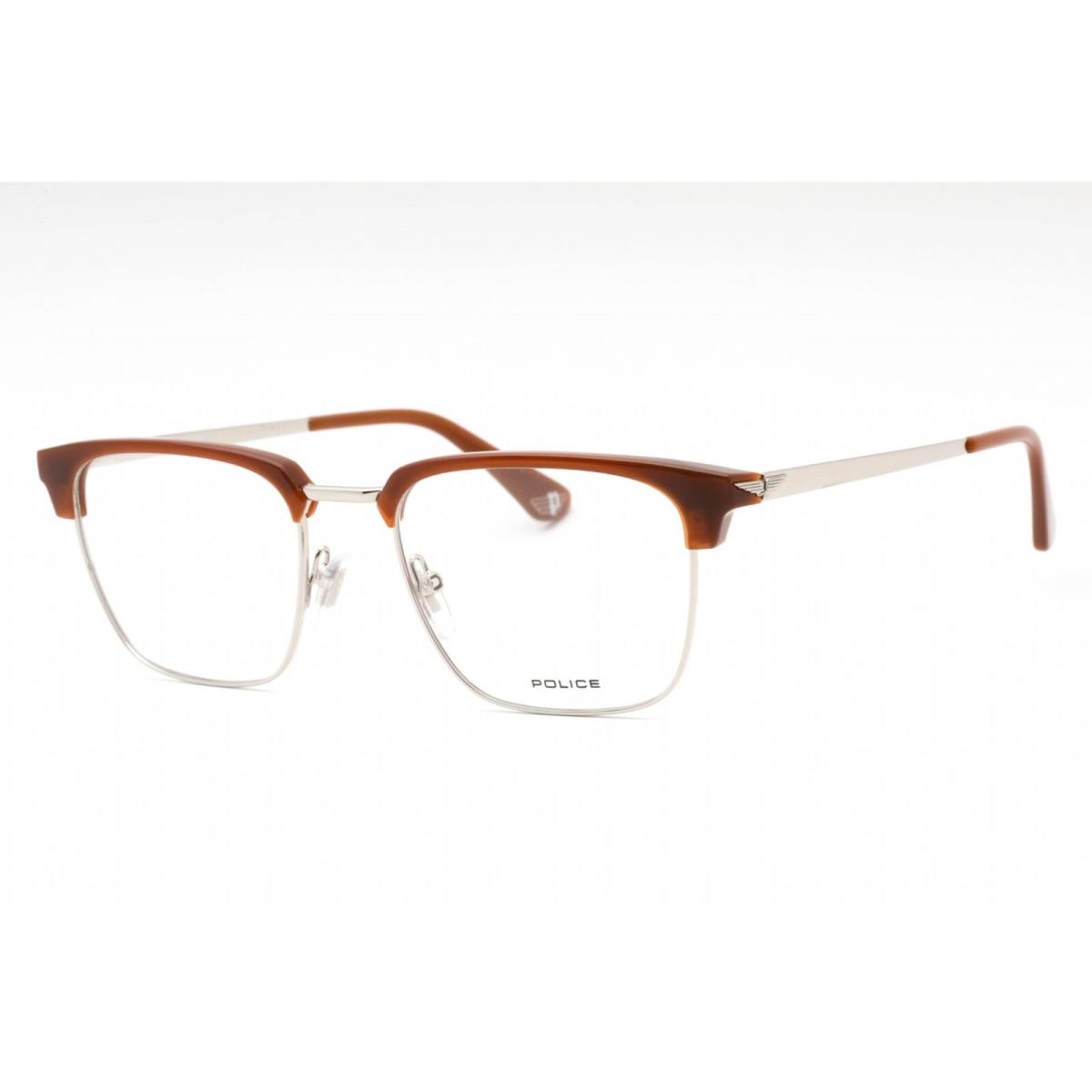 Police Men`s Eyeglasses Palladium/brown Metal Square Full Rim Frame VPLL64 0579