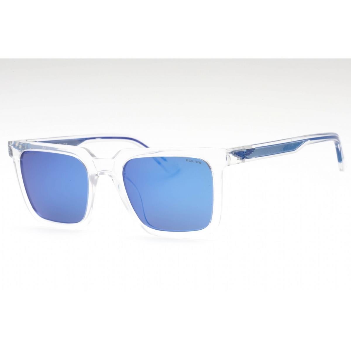 Police Men`s Sunglasses Clear Plastic Frame Smoke/mirror Blue Lens SPLF15 P79P