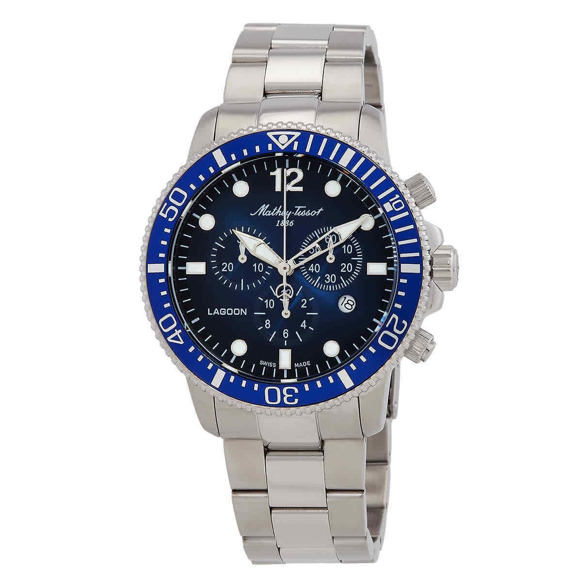 Mathey-tissot Lagoon Chronograph Quartz Blue Dial Men`s Watch H123CHABU - Dial: Blue, Band: Silver-tone, Bezel: Silver-tone