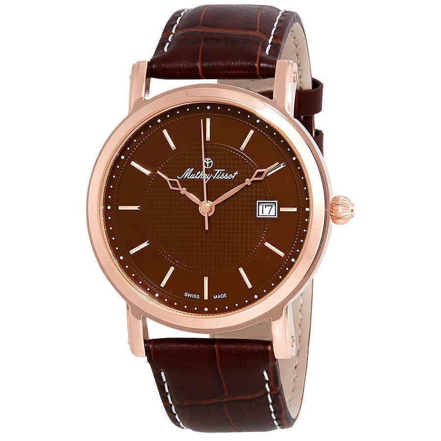 Mathey-tissot City Brown Dial Men`s Watch HB611251PM - Dial: Brown, Band: Brown, Bezel: Rose Gold PVD