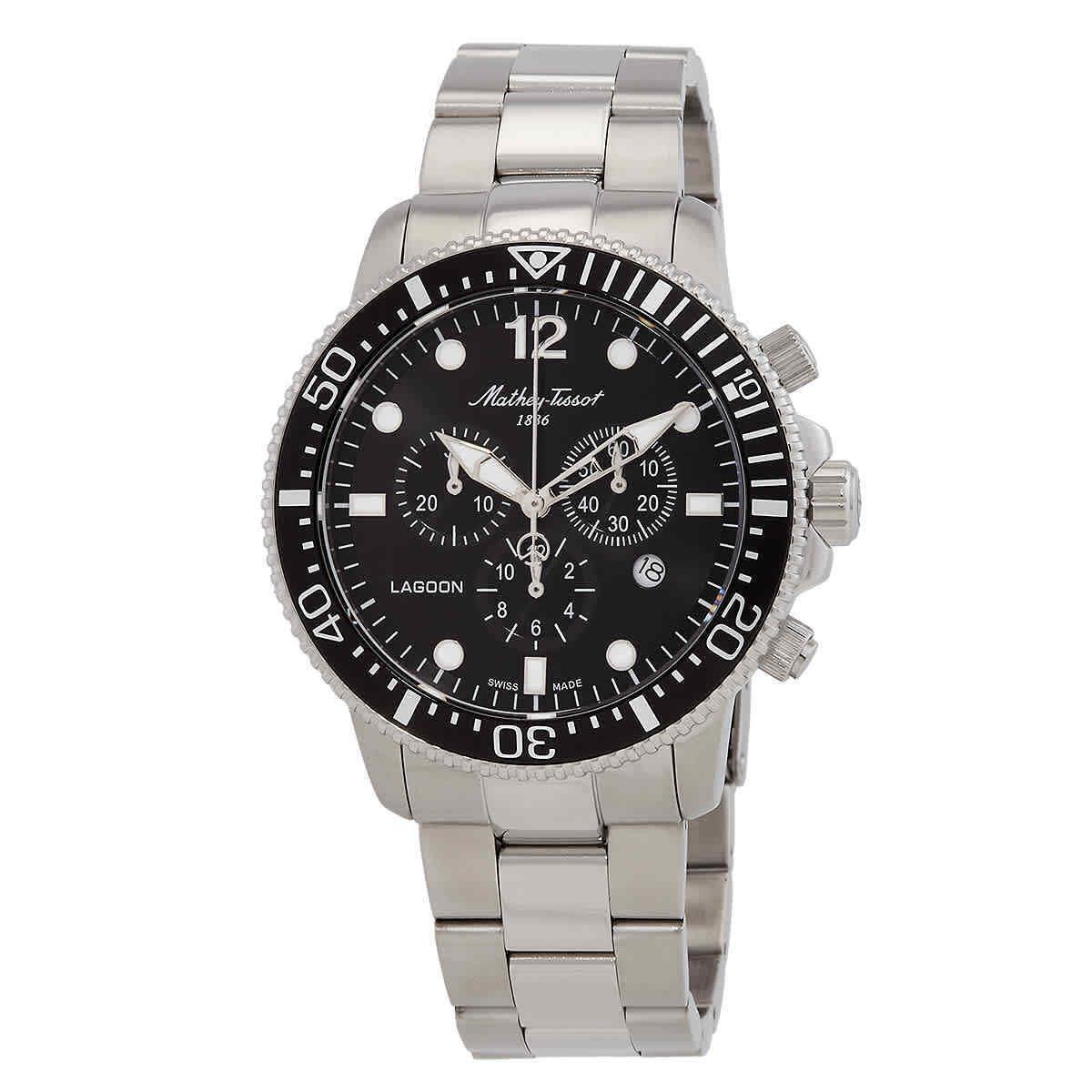 Mathey-tissot Lagoon Chronograph Quartz Black Dial Men`s Watch H123CHAN - Dial: Black, Band: Silver-tone, Bezel: Silver-tone