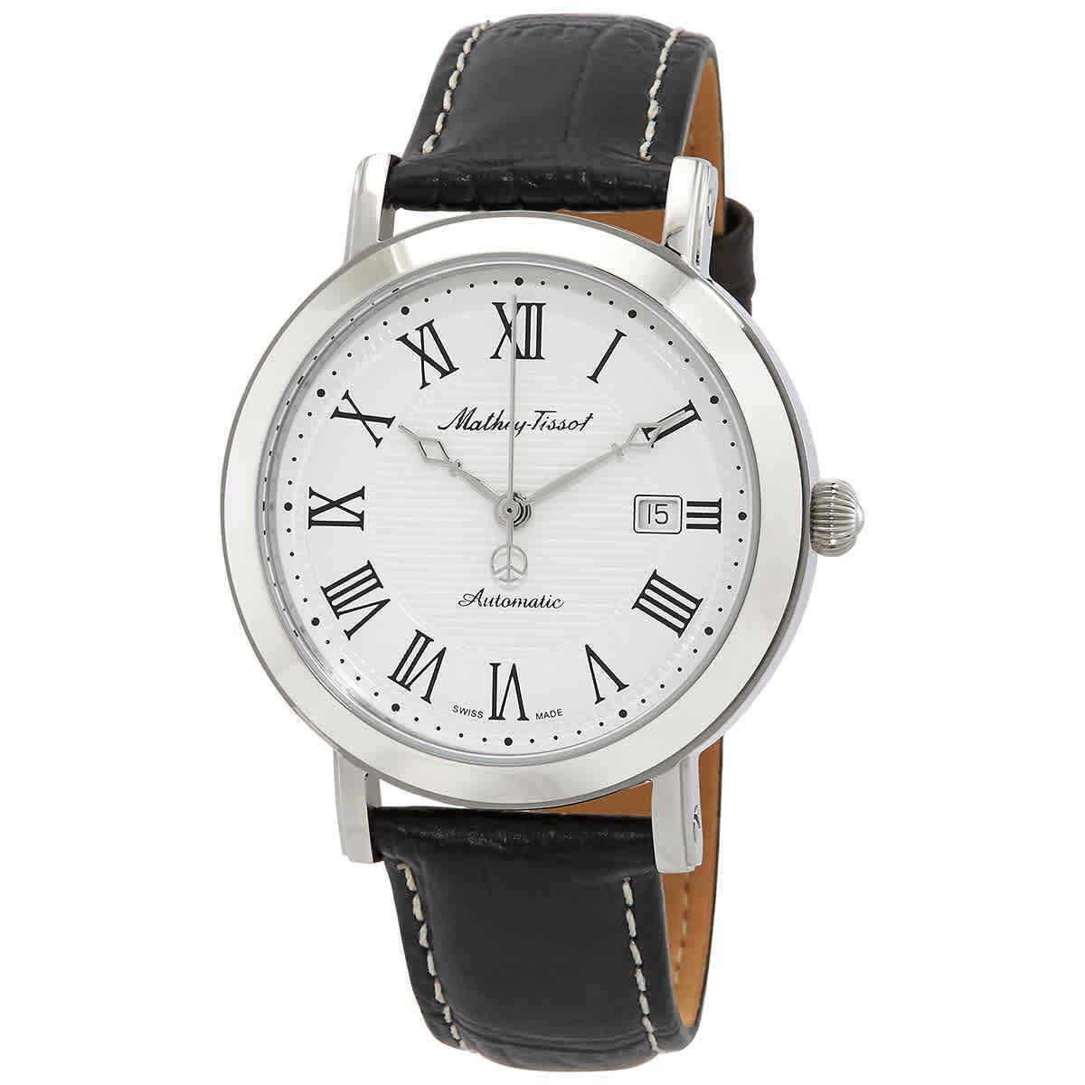 Mathey-tissot City Automatic White Dial Men`s Watch HB611251ATABR - Dial: White, Band: Black, Bezel: Silver-tone