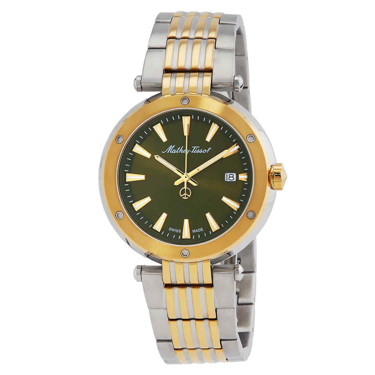 Mathey-tissot Neptune Quartz Green Dial Men`s Watch H912BV - Dial: Green, Band: Two-tone (Silver-tone and Yellow Gold-tone), Bezel: Silver-tone