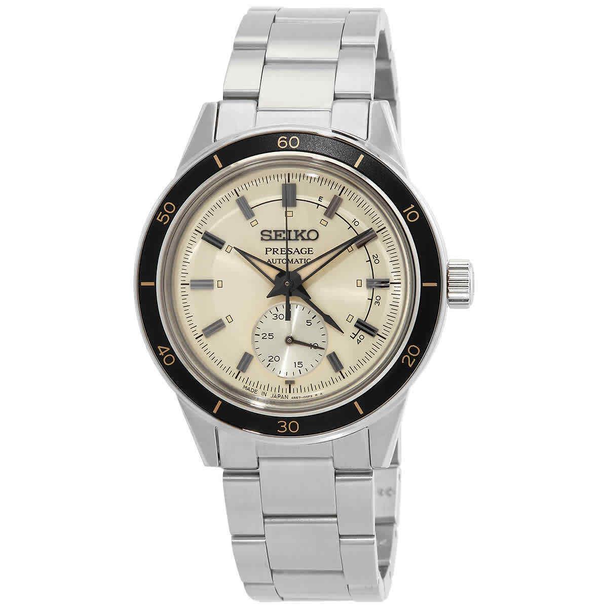 Seiko Presage Automatic Beige Dial Men`s Watch SSA447J1 - Dial: Beige, Band: Silver-tone, Bezel: Silver-tone