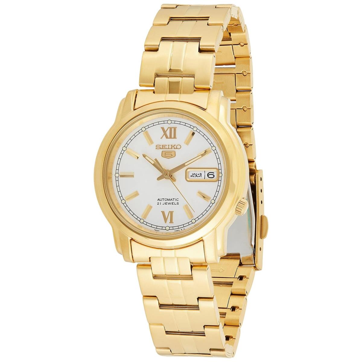 Seiko Men`s SNKK84 Gold Plated Stainless Steel Analog with White Dial Watch