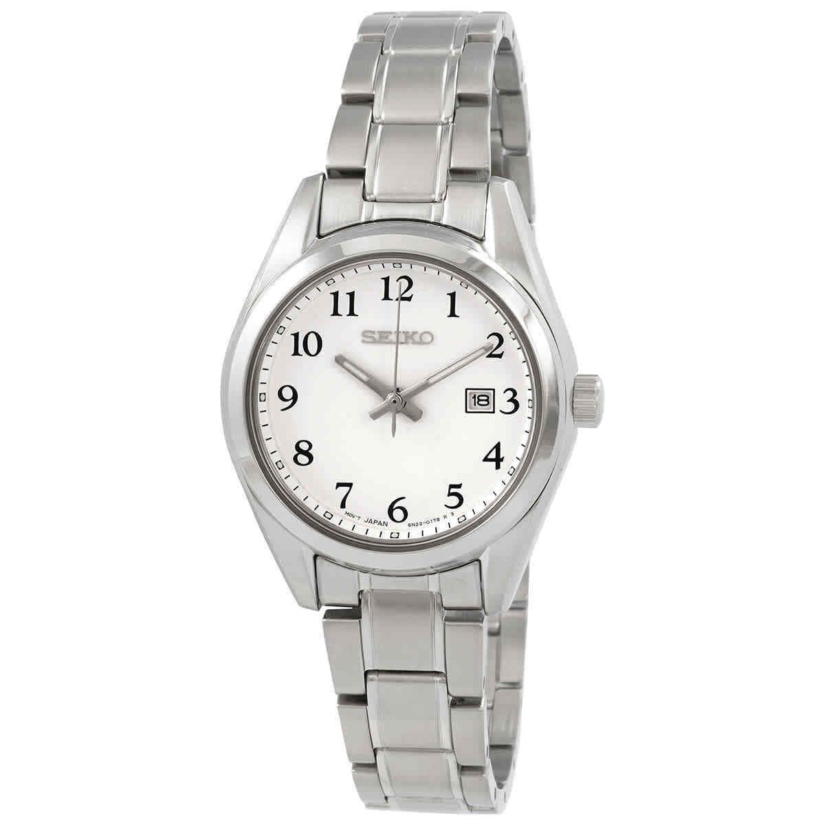 Seiko Core Quartz White Dial Ladies Watch SUR465P1 - Dial: White, Band: Silver, Bezel: Silver