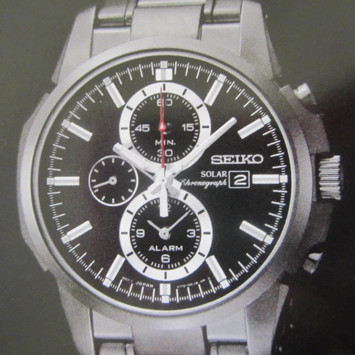 Seiko Men`s Watch Solar Alarm Chrono Date All S/s IP Blk SSC095 Japan