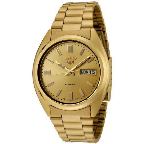 Seiko Men`s SNXS80K 5 Automatic Gold Dial Gold-tone Stainless Steel Watch