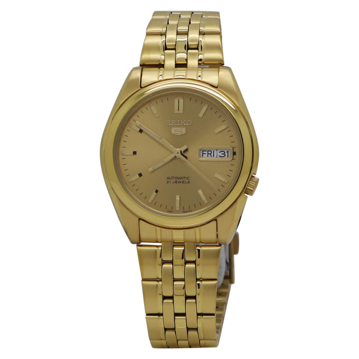 Seiko 5 Automatic Men`s Gold-tone Stainless Steel Bracelet Watch SNK366