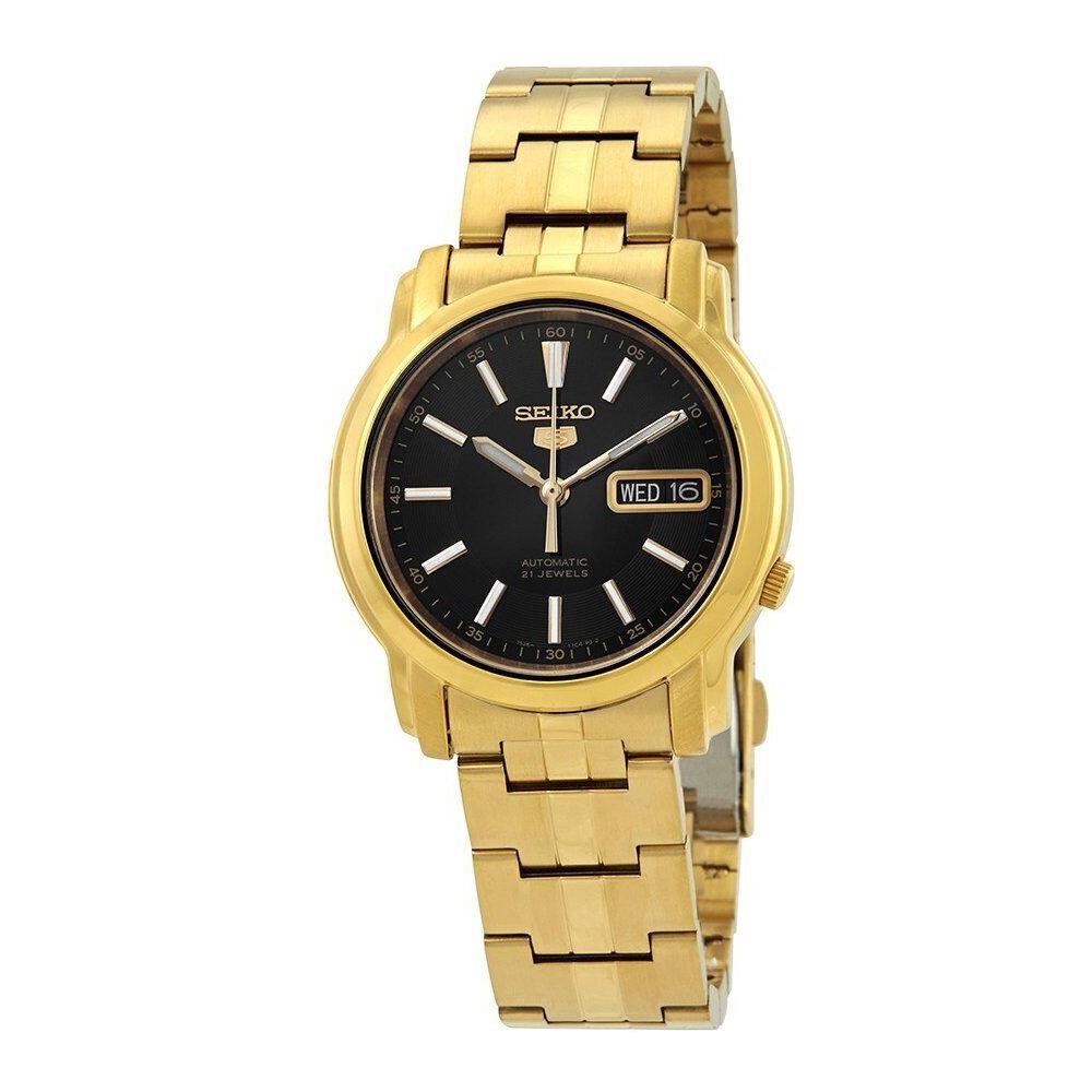 Seiko SNKL88 Men`s Gold Tone Stainless Steel Black Dial Automatic Watch