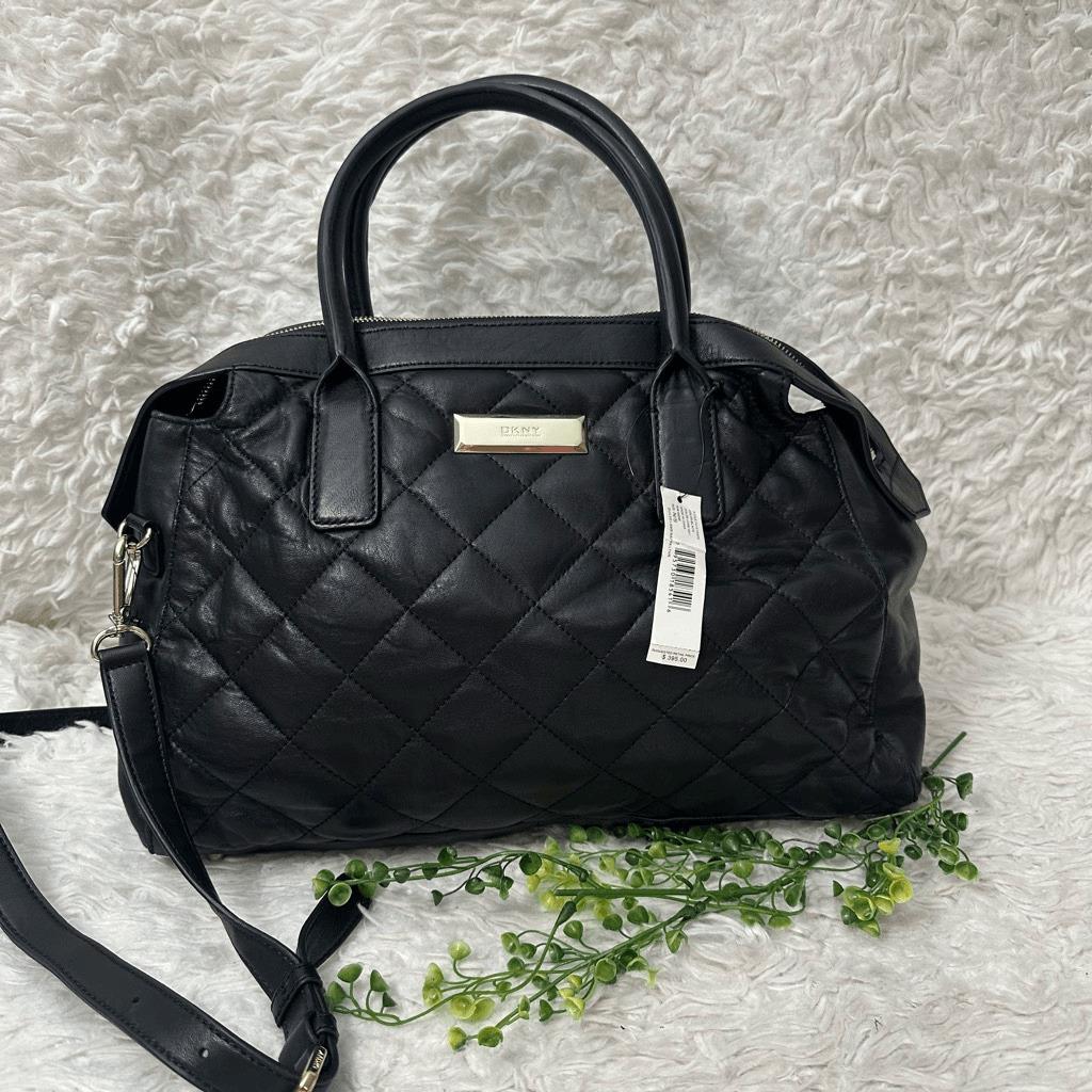 Dkny Quilted Black Napa Lamb Leather Large Zip Tote Shoulder Bag Convertible