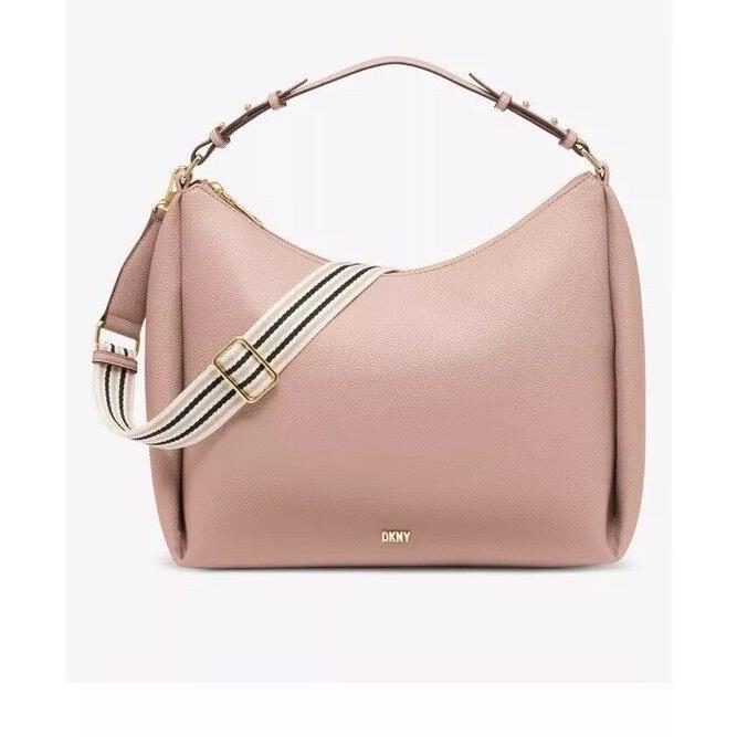 Dkny Hailey Leather Convertible Hobo Shoulder Crossbody Bag -cameo/pink